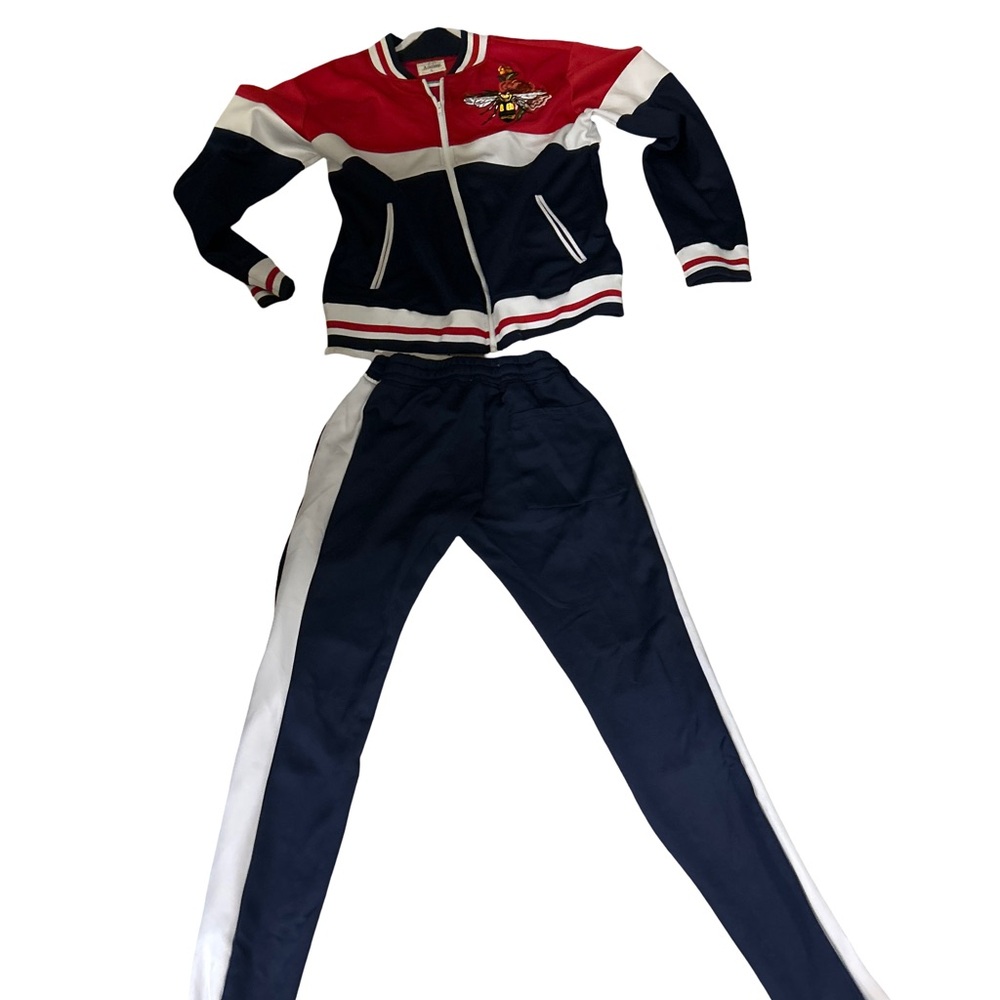 Y2K Rare Aeronaut Mens Red White Blue Bee Embroidered Tracksuit Jacket Pants L